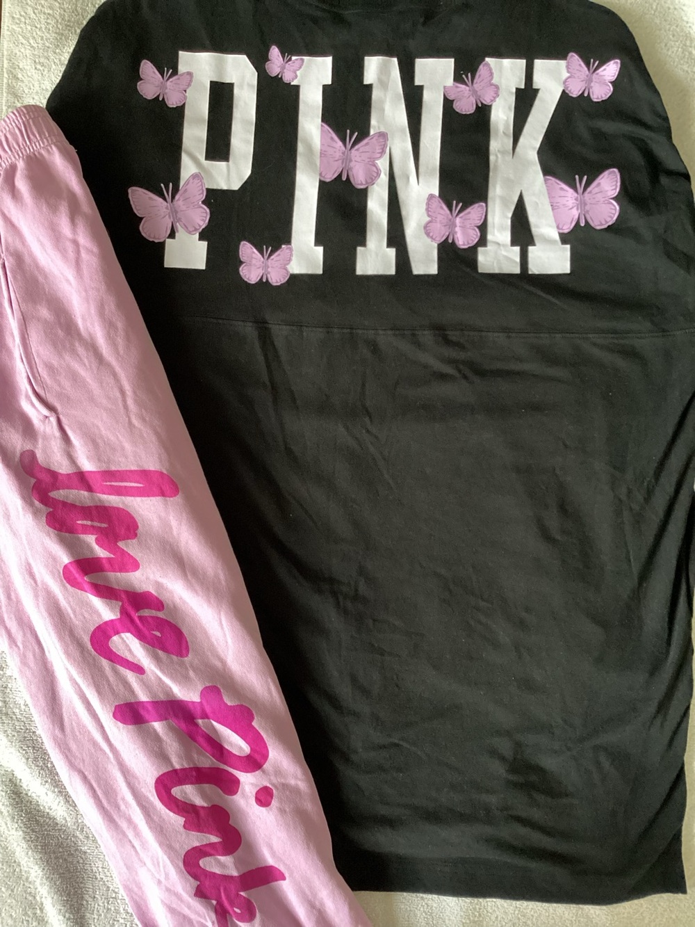 Victoria’s Secret LOVE PINK Butterflies Shirt M Ombré Jogger Sweatpants L NWT